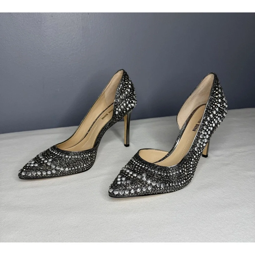 Gianni Bini Shoes 8.5 Silver Rhinestone Crystal D'Orsay Pointed Stiletto Pumps
